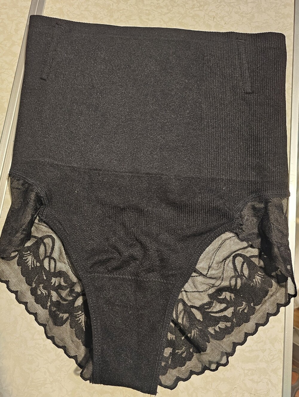 High-Waist Lace Trim Shaping Briefs - Black, NEW Sz. M